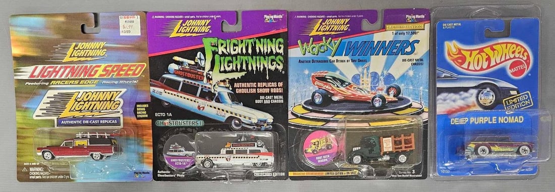 Group of four die cast cars three Jonny Lightning and one Hot Wheels on sealed blister cards (1 of 6)