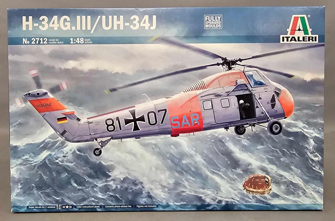 Factory sealed Italeri 1:48 H-34G.III/Uh-34J kit 2712: Factory sealed Italeri 1:48 H-34G.III/Uh-34J kit stock number 2712 mint as seen in the photos.