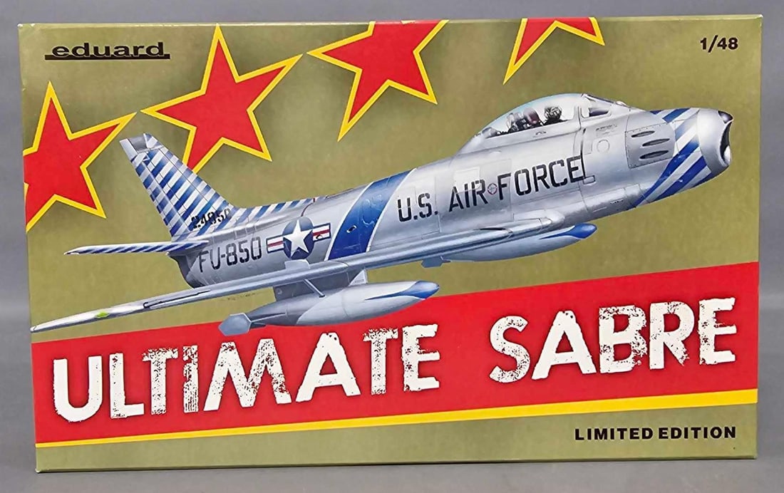 Factory sealed Eduard 1:48 Ultimate Sabre kit 1163: Factory sealed Eduard 1:48 Ultimate Sabre kit stock number 1163 mint as seen in the photos.