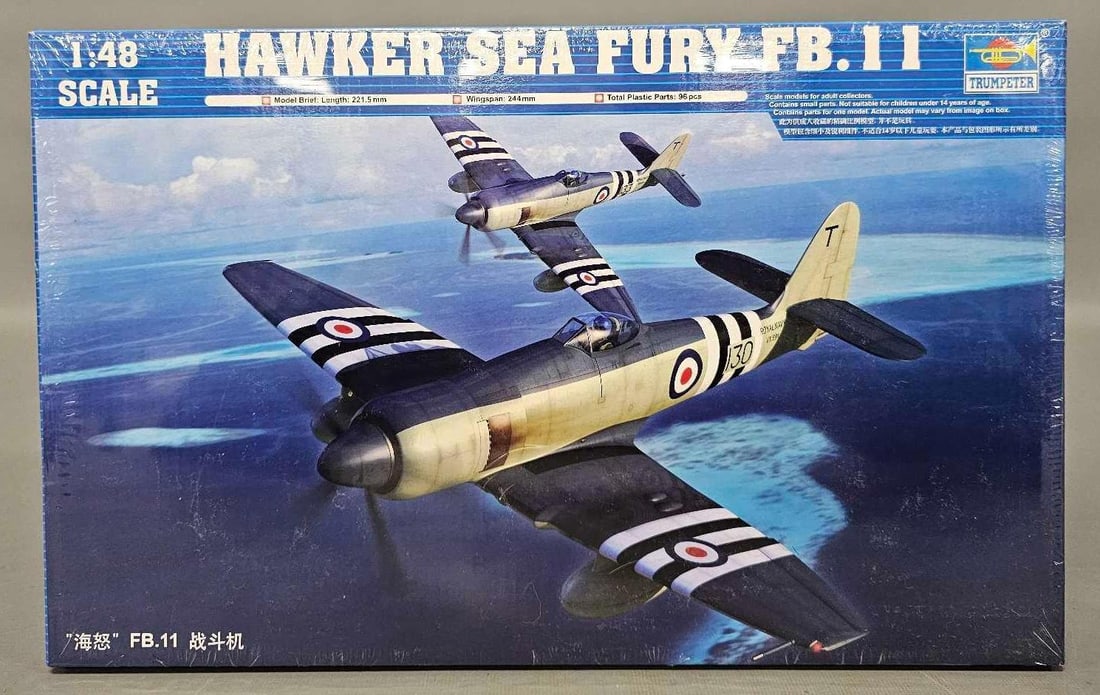 Factory sealed Trumpeter 1:48 Hawker Sea Fury FB.11kit 028444: Factory sealed Trumpeter 1:48 Hawker Sea Fury FB.11kit stock number 028444 mint as seen in the photos.