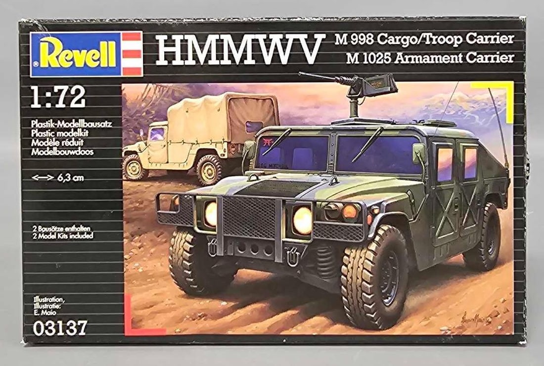 Revell 1:72 HMMWV M 998 Cargo Troop Carrier M 1025 Armament Carrier kit 03137: Revell 1:72 HMMWV M 998 Cargo Troop Carrier M 1025 Armament Carrier kit stock number 03137 This is an open box, sealed bag kit with all parts accounted for and an original instruction sheet mint as se