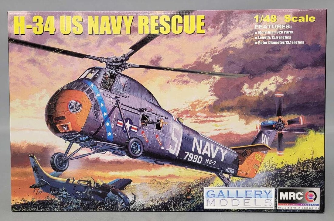 Gallery Models 1:48 H-34 US Navy Rescue kit 64102: Gallery Models 1:48 H-34 US Navy Rescue kit stock number 64102 This is an open box, sealed bag kit with all parts accounted for and an original instruction sheet mint as seen in the photos.