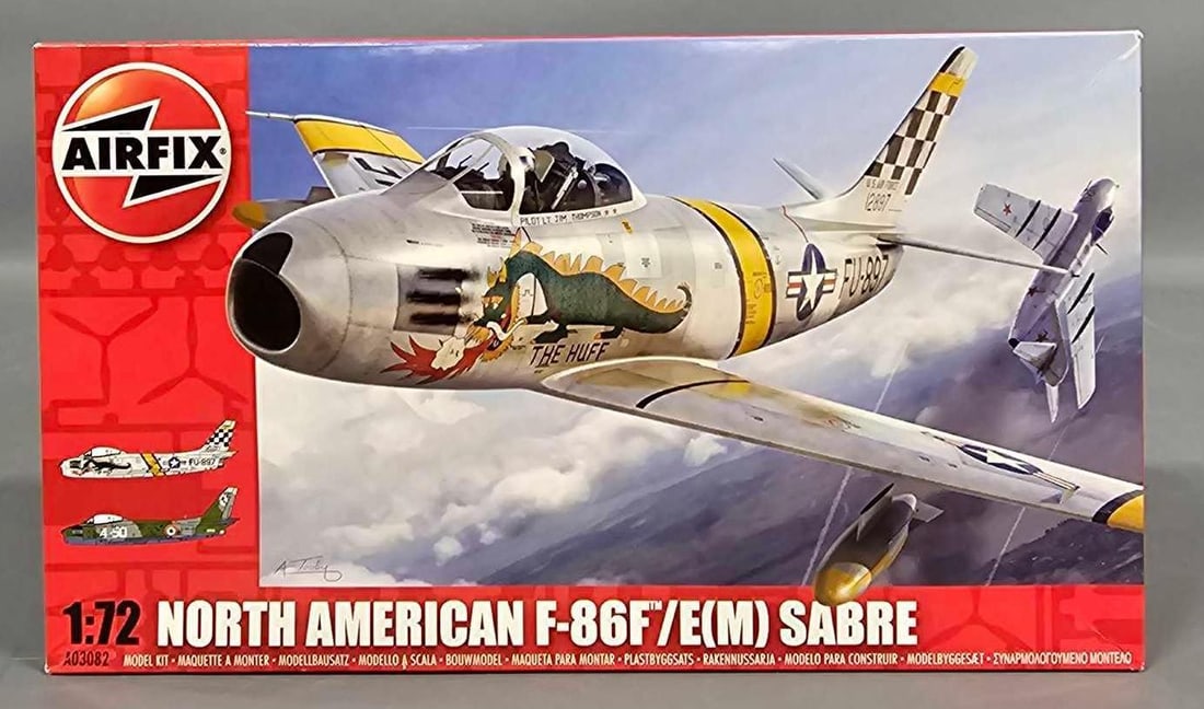 Air Fix 1:72 North American F-86F E Sabre kit 03082: Air Fix 1:72 North American F-86F E Sabre kit stock number A03082 This is an open box, sealed bag kit with all parts accounted for and an original instruction sheet mint as seen in the photos.