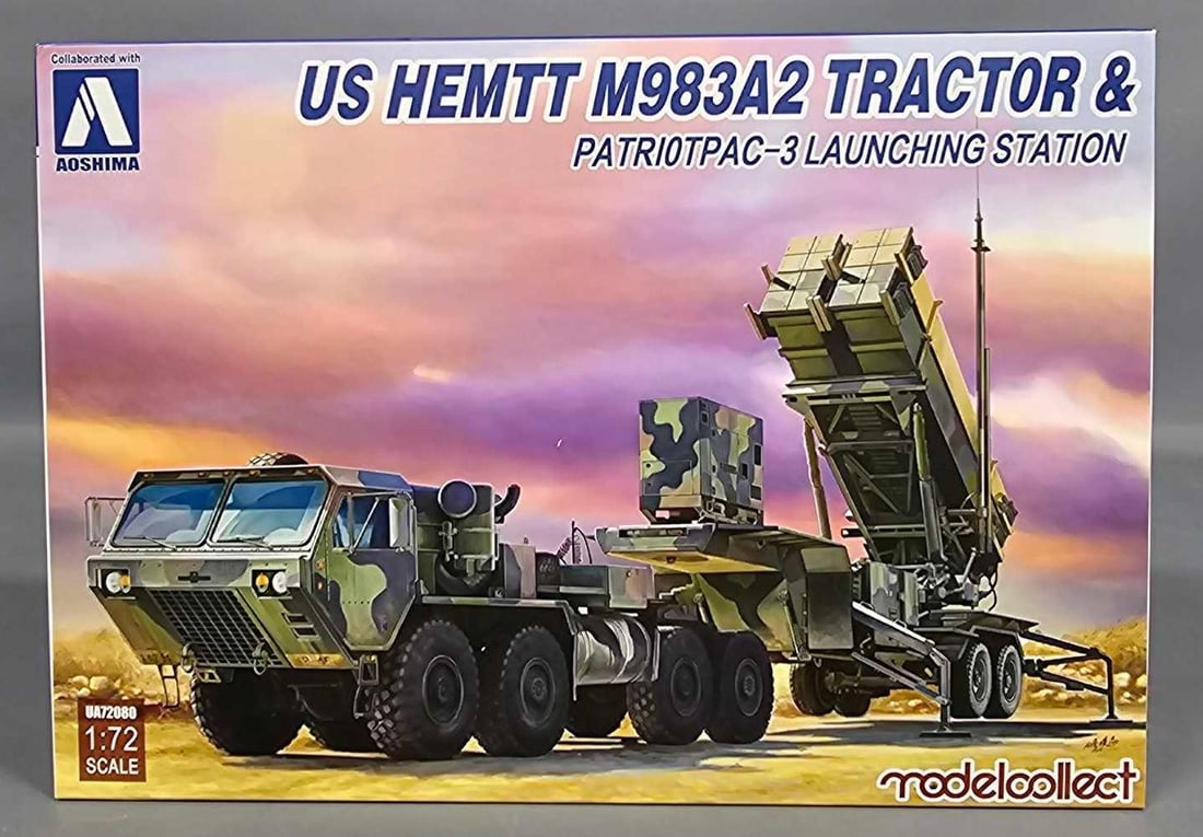 Aoshima 172 US HEMTT M983A2 Tractor and Patriotpac-3 Launching Station kit 72080: Aoshima 172 US HEMTT M983A2 Tractor and Patriotpac-3 Launching Station kit stock number UA72080 This is an open box, sealed bag kit with all parts accounted for and an original instruction sheet mint 