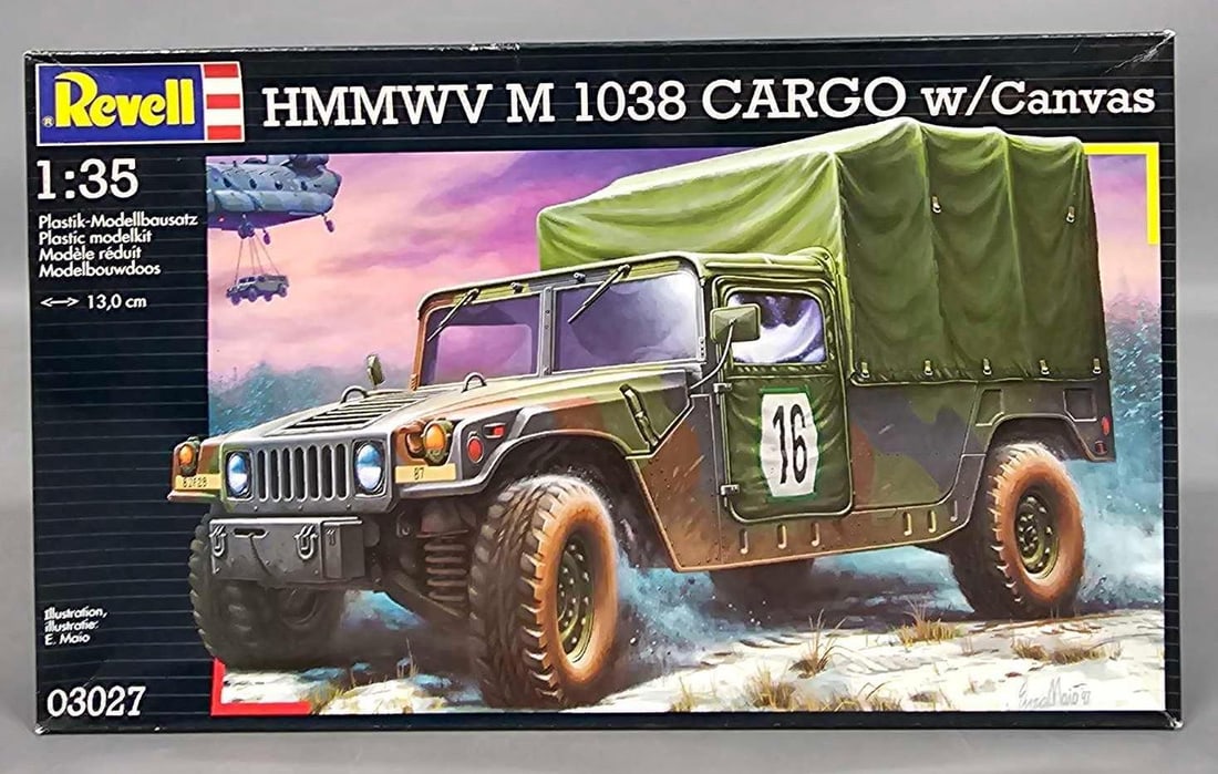 Revell 1:35 HMMWV M 1038 Cargo with Canvas kit 03027: Revell 1:35 HMMWV M 1038 Cargo with Canvas kit stock number 03027 This is an open box, sealed bag kit with all parts accounted for and an original instruction sheet mint as seen in the photos.