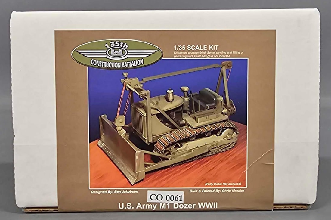 Factory sealed 1:35 135th Construction Battalion U.S. Army M1 Dozer WWII resin kit 0061: Factory sealed 1:35 135th Construction Battalion U.S. Army M1 Dozer WWII kit stock number CO 0061 mint as seen in the photos.