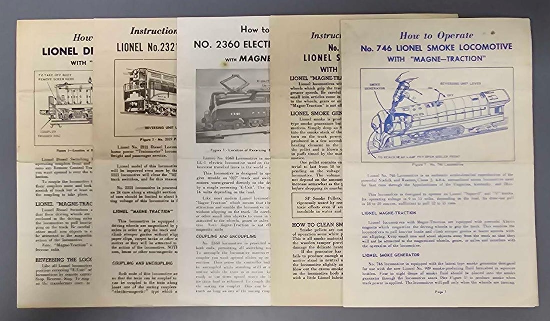 Five Lionel postwar diesel locomotive original instruction sheets 746 2321 2360 (1 of 5)