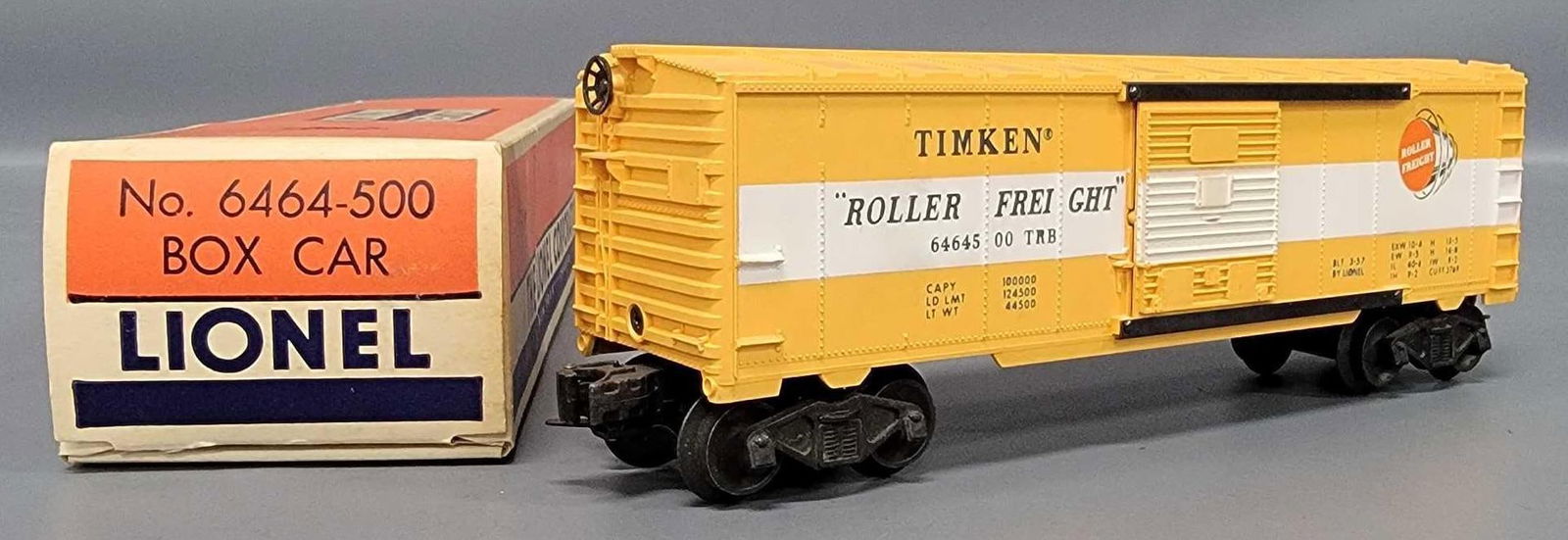 Lionel postwar O 6464-500 BUTTERCUP YELLOW Timken box car in original box (1 of 10)