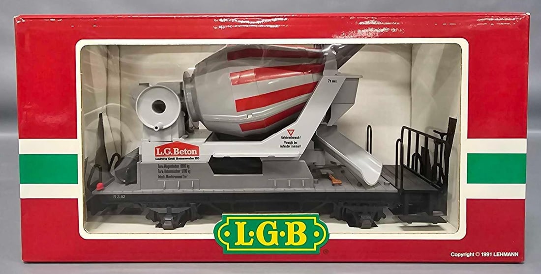 LGB G gauge 4055 Beton cement mixer in original box: LGB G gauge 4055 Beton cement mixer in original box, C8-9 in an excellent original box with sleeve as seen in the photos.