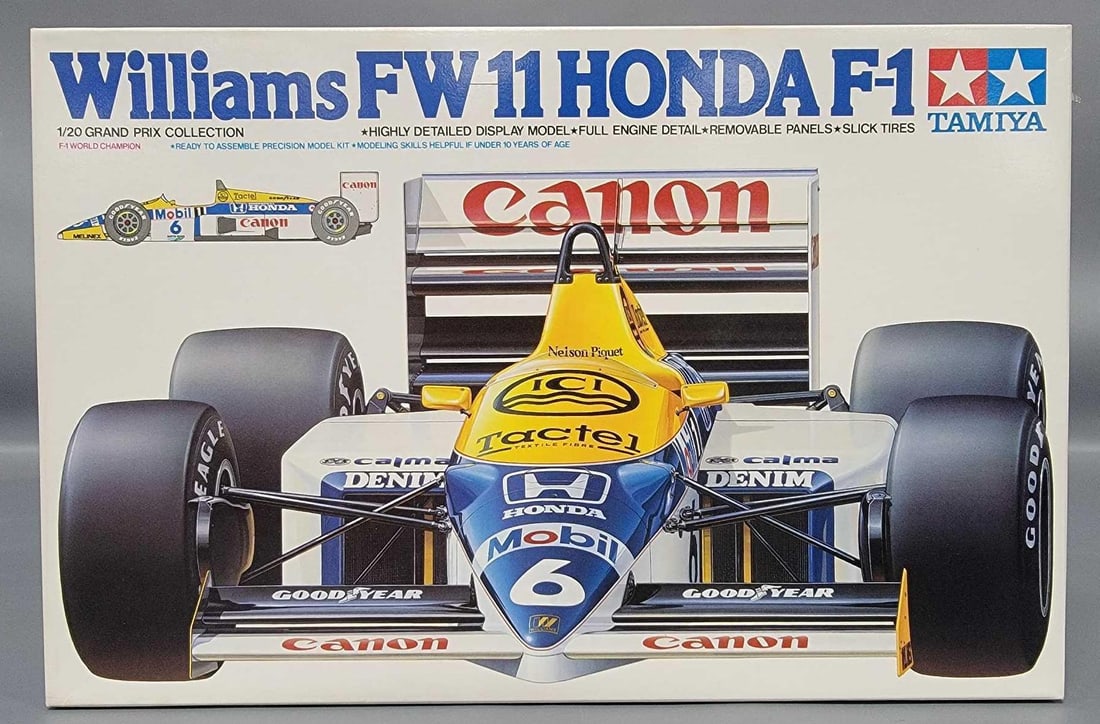 Tamiya 1/20 Williams FW11 Honda F-1 kit 2020: Tamiya 1/20 scale Williams FW11 Honda F-1 kit stock number 2019 in open box without decals in excellent condition in an excellent original box as seen in the photos.
