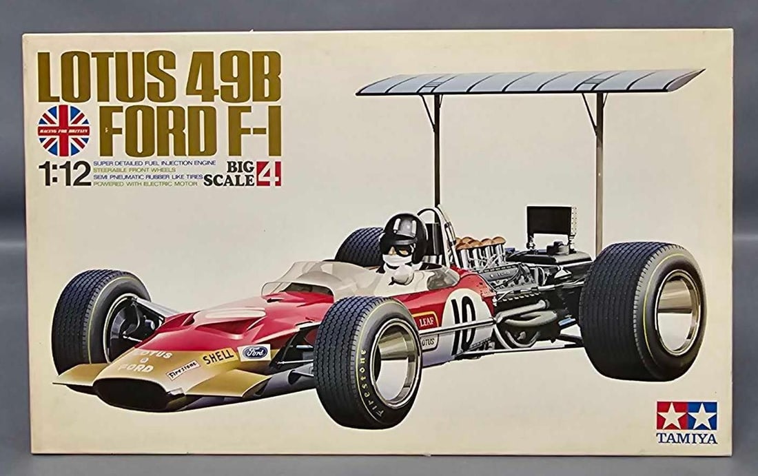 Tamiya 1/12 Lotus 49B Ford F-1 Big Scale 4 kit 2001: Tamiya 1/12 scale Lotus 49B Ford F-1 Big Scale 4 kit stock number BS1204 2000 in open box without decals all other parts are in factory sealed bags in near mint condition as seen in the photos.
