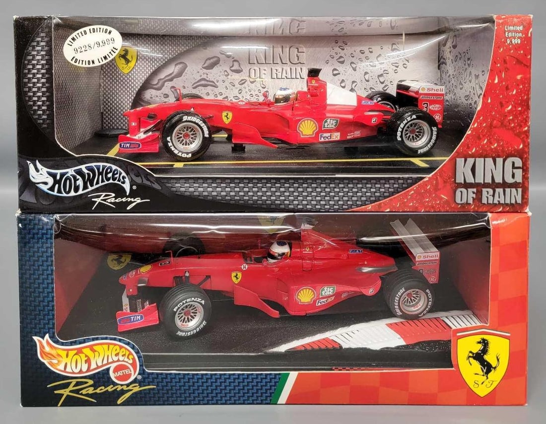 Two Hotwheels Racing 1/18 cars Ferrari F1-2000 and Ferrari F399 Shumacher in unopened Obs (1 of 8)