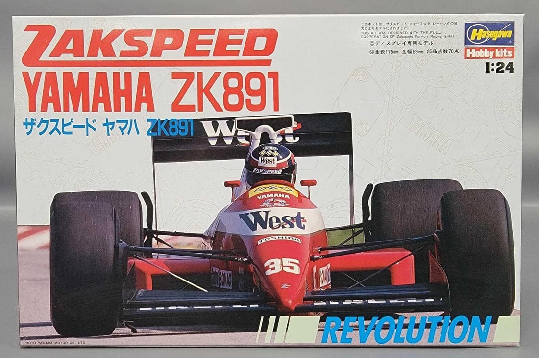 Hasegawa 1/24 Zakspeed Yamamha ZK891 kit 1200 in original box: Hasegawa 1/24 scale Zakspeed Yamamha ZK891 kit stock number CF002 1200 in open box and open bag without decals in excellent condition in an excellent original box as seen in the photos.