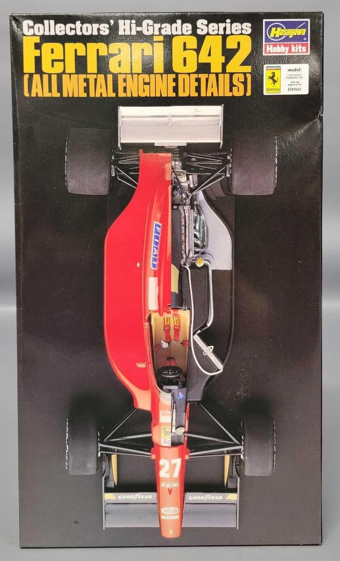 Hasegawa 1/24 Ferrari 642 Hi Grade Series All Metal Engine Detals kit 9800 in original box: Hasegawa 1/24 scale Ferrari 642 Hi Grade Series All Metal Engine Detals kit stock number CH014 9800 in open box with all plastic parts accounted for in factory sealed bags, but no decals, in near mint