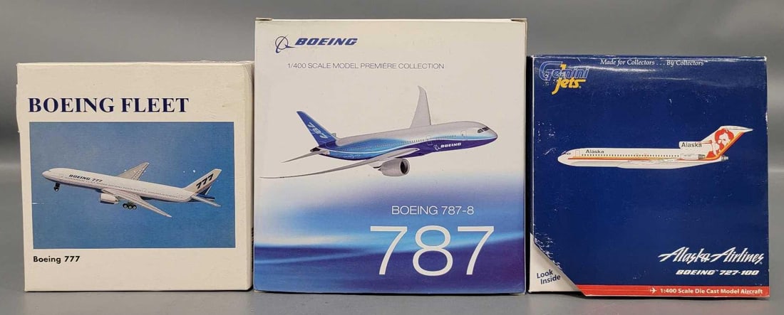 Four 1/400 1/500 Boeing 777 727 787 Herpa Gemini Hogan Rise in original box: Four 1/400 1/500 Boeing 777 727 787 Herpa Gemini Jets Hogan Wings, Rise Soon. Herpa Wings 1/500 scale Boeing 777, Gemini Jets 1/400 scale Alska Airlines 727 100, 1/400 sale Hogan Wings Boeing 787 8, 1