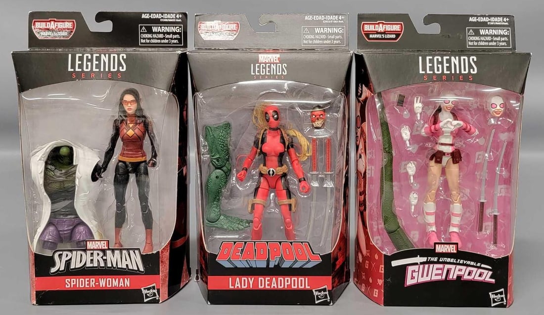 Three factory sealed Marvel Legends Series BuildAFigure Gwenpool Lady Deadpool Spider-Woman (1 of 5)