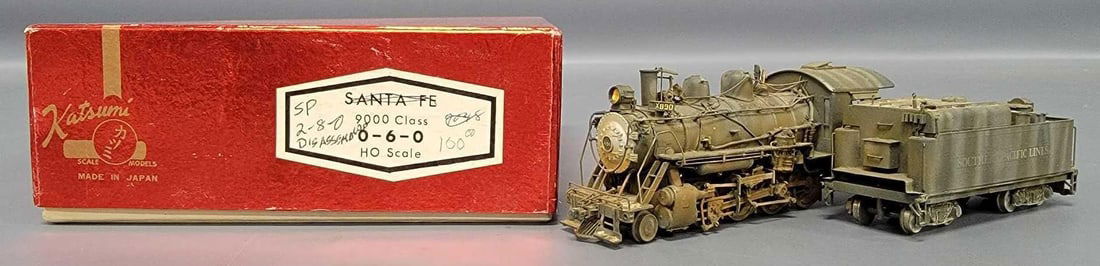 Fantastic custom weathered HO scale Katsumi brass Santa Fe 0-6-0 steam locomotive in original box (1 of 12)