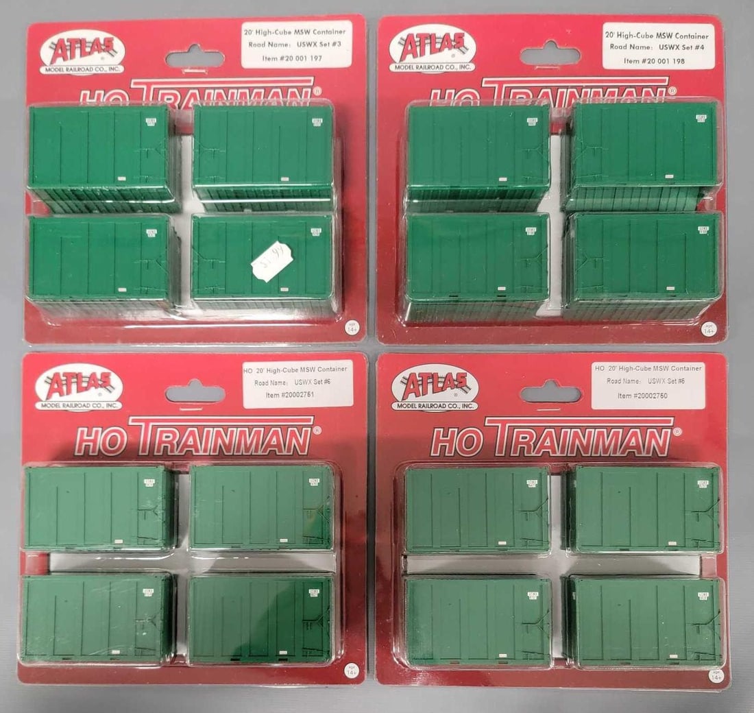 Four Atlas HO Trainman High Cube MSW Container sets in blister packs (1 of 6)
