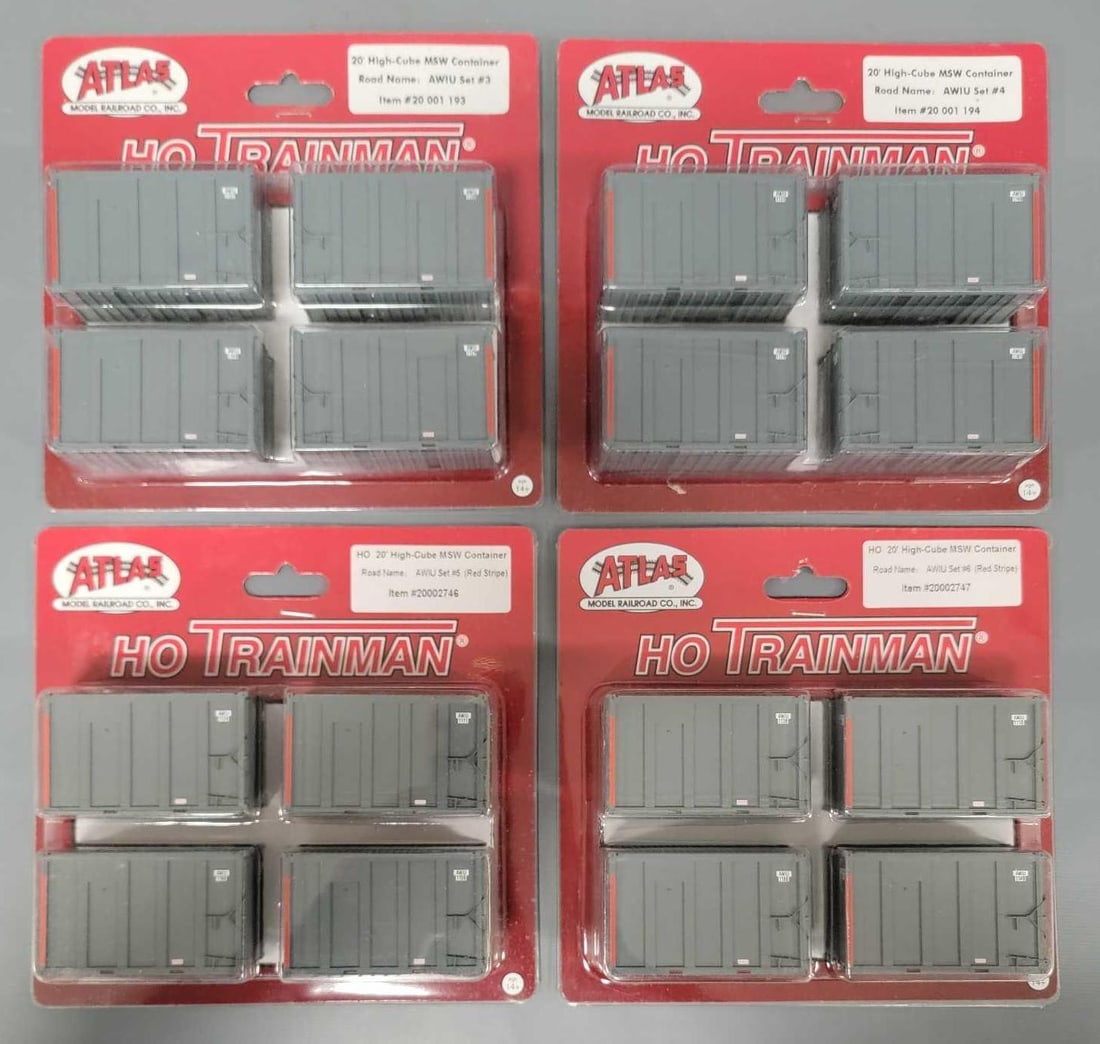 Four Atlas HO Trainman High Cube MSW Container sets in blister packs (1 of 6)