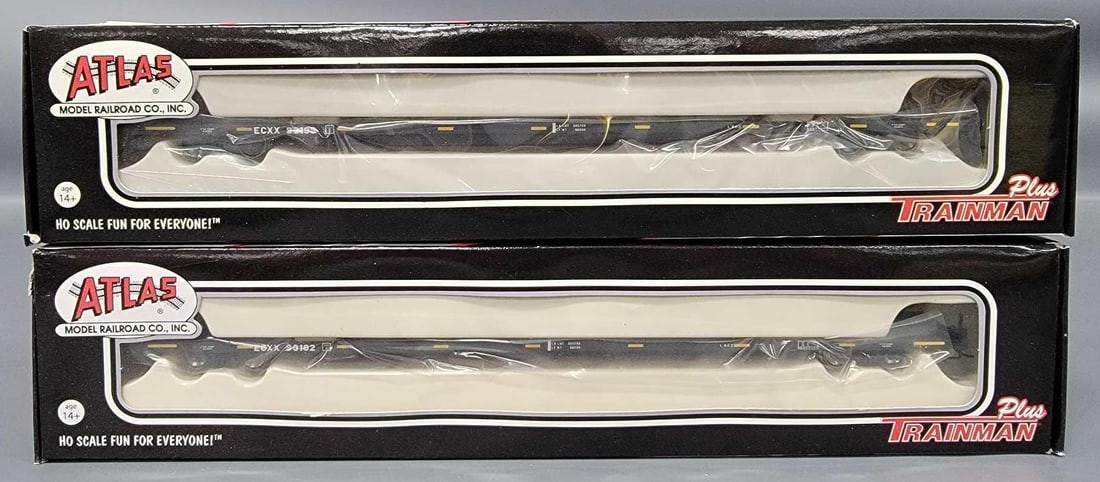 Two Atlas Trainman Plus HO 85' ECDC trash container flat cars in original boxes (1 of 4)