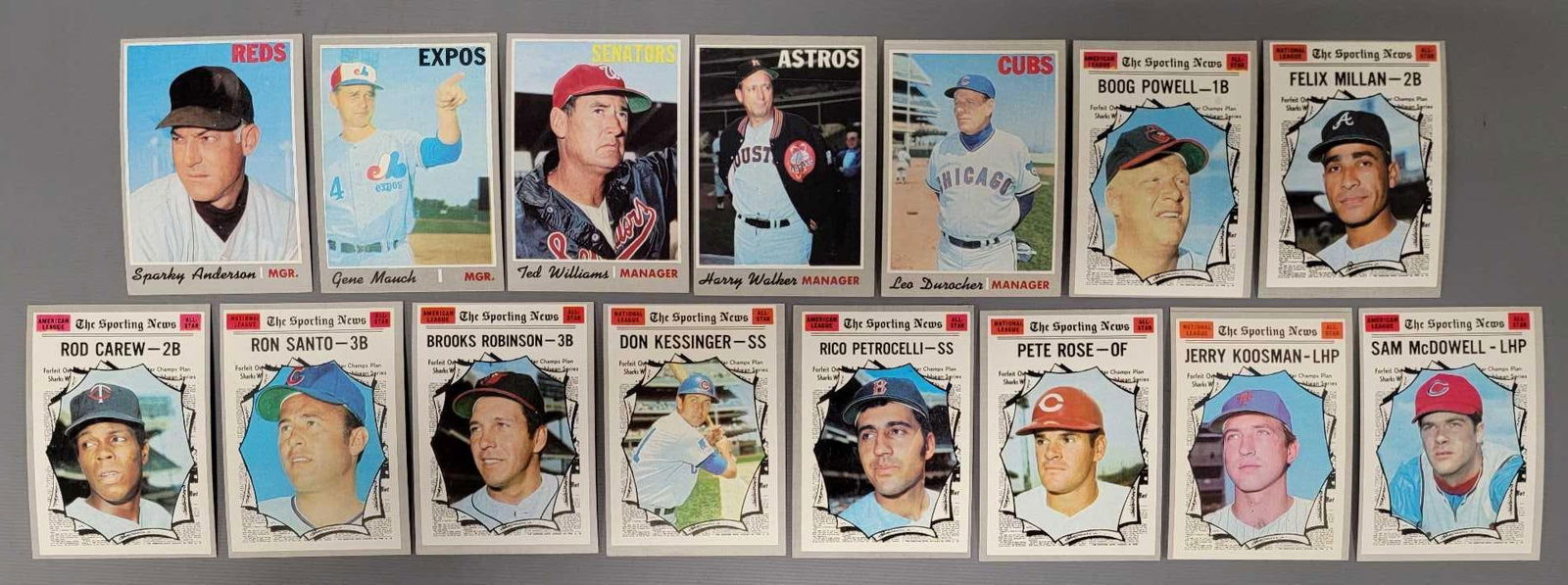 Fifteen 1970 Topps baseball Sporting News All Stars and managers cards (1 of 7)