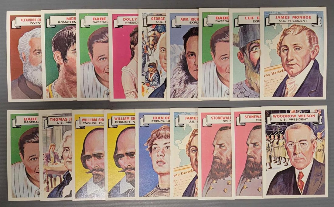 Eighteen 1967 Topps Who Am I? cards with THREE Babe Ruth cards (1 of 3)