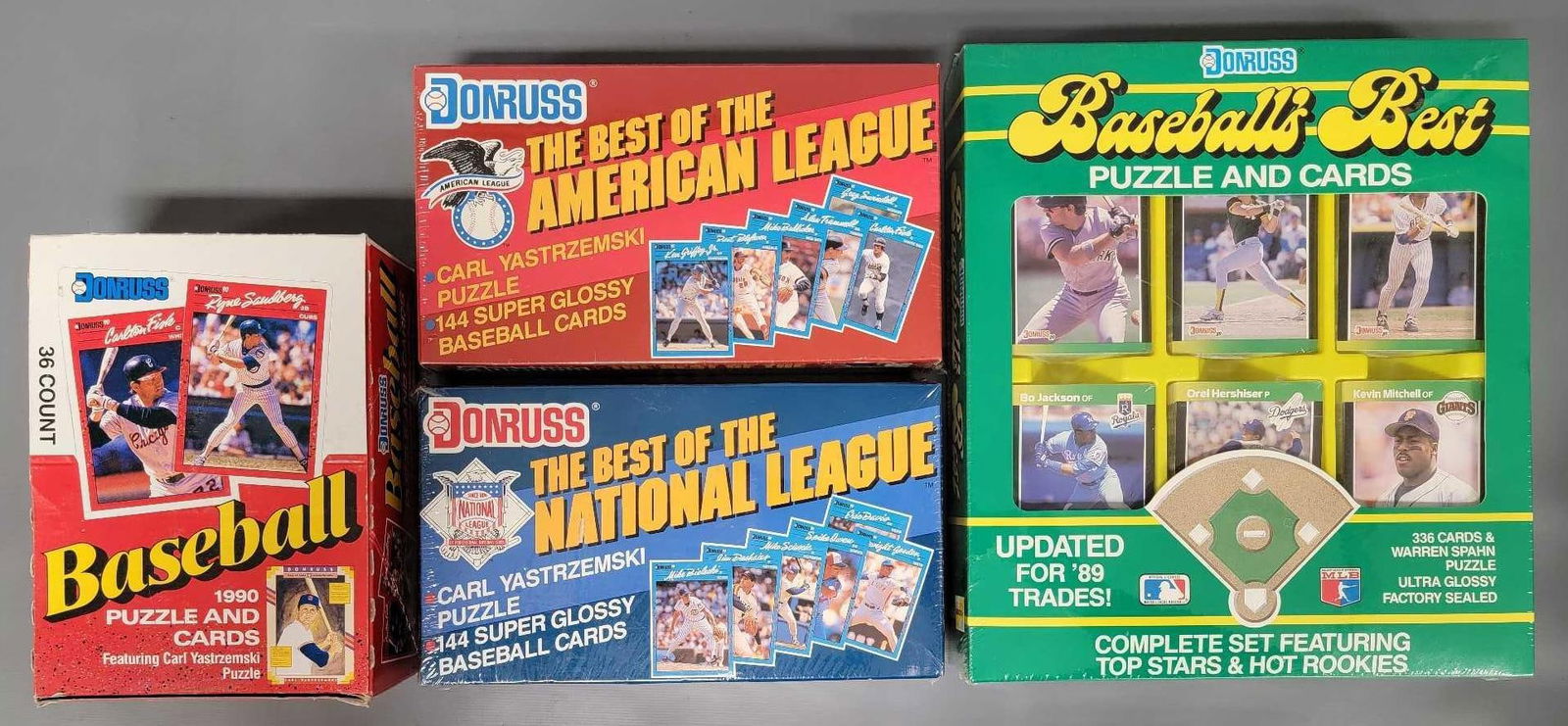 Group of unopened Donruss baseball cards and an unopened 1990 wax box (1 of 11)