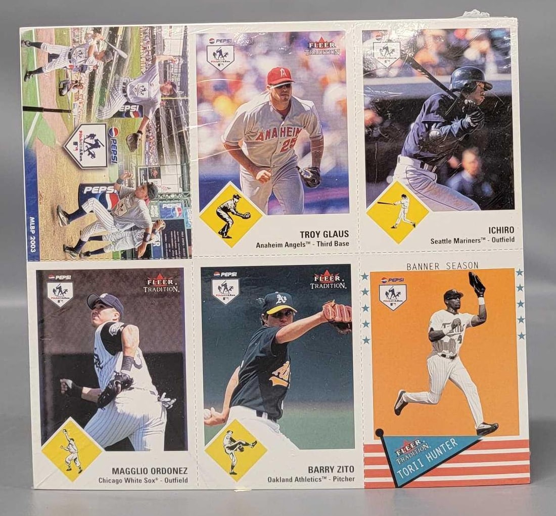 Seventy-two (72) factory sealed 2003 Fleer Tradition Pepsi uncut sheets (1 of 6)