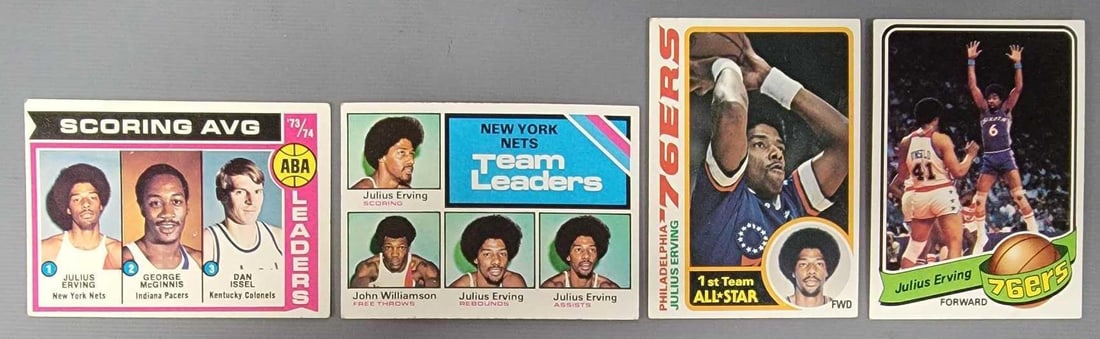 Four Topps basketball cards with Julius Erving 1974-1979 (1 of 6)