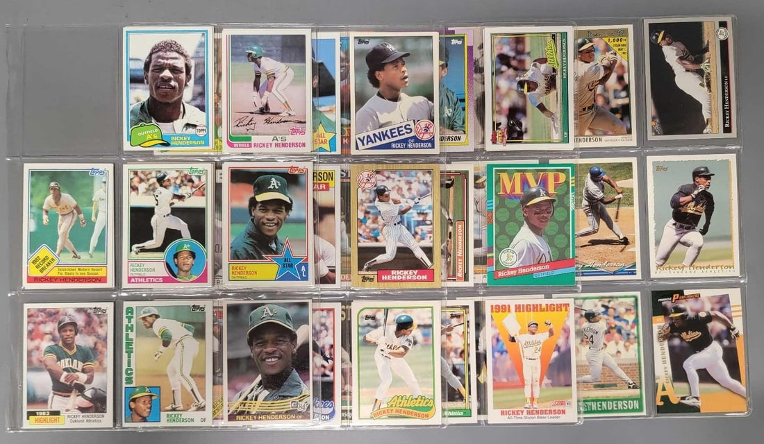 Forty-one Rickey Henderson cards from 1981 to 2002 (1 of 13)