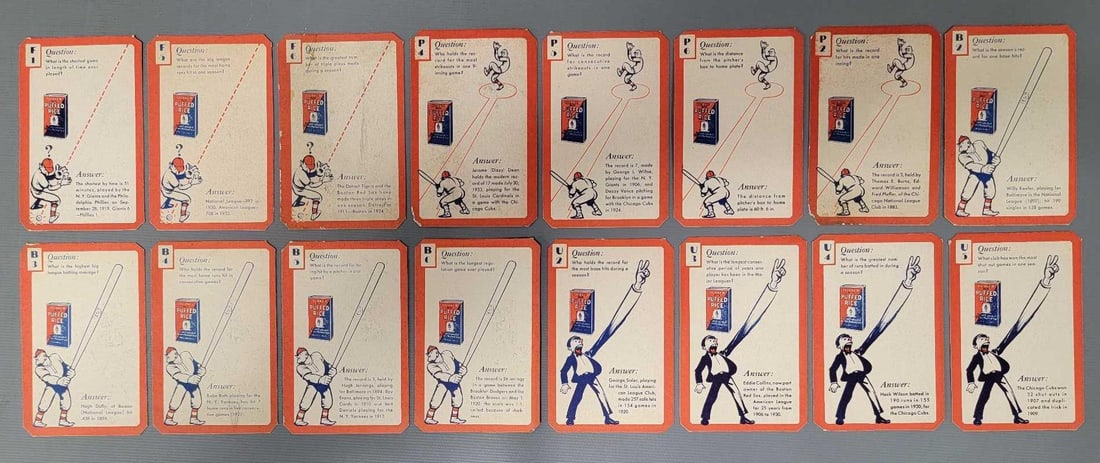 Sixteen 1934 Quaker Oats Ask Me baseball trivia cards (1 of 6)