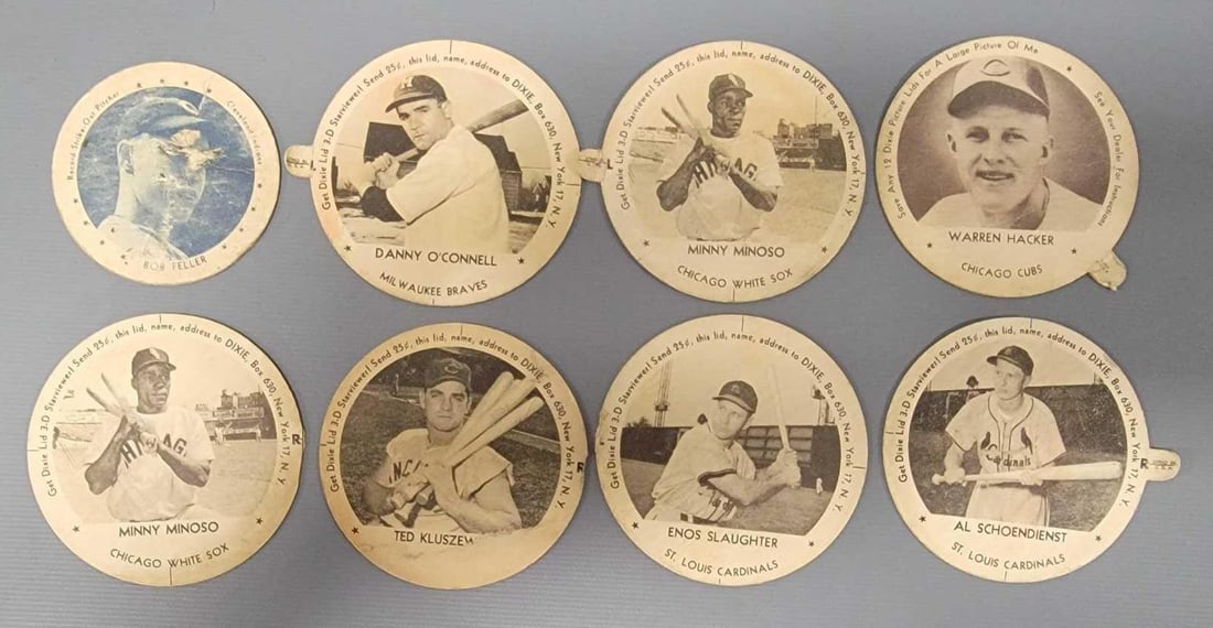 Eight 1950's Dixie Lid ice cream baseball cards (1 of 4)