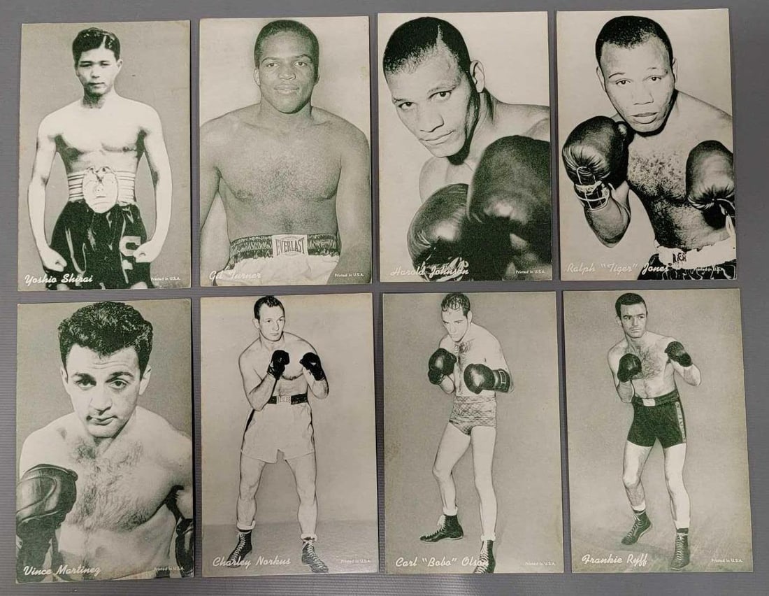 Eight mixed boxing exhibits cards (1 of 3)