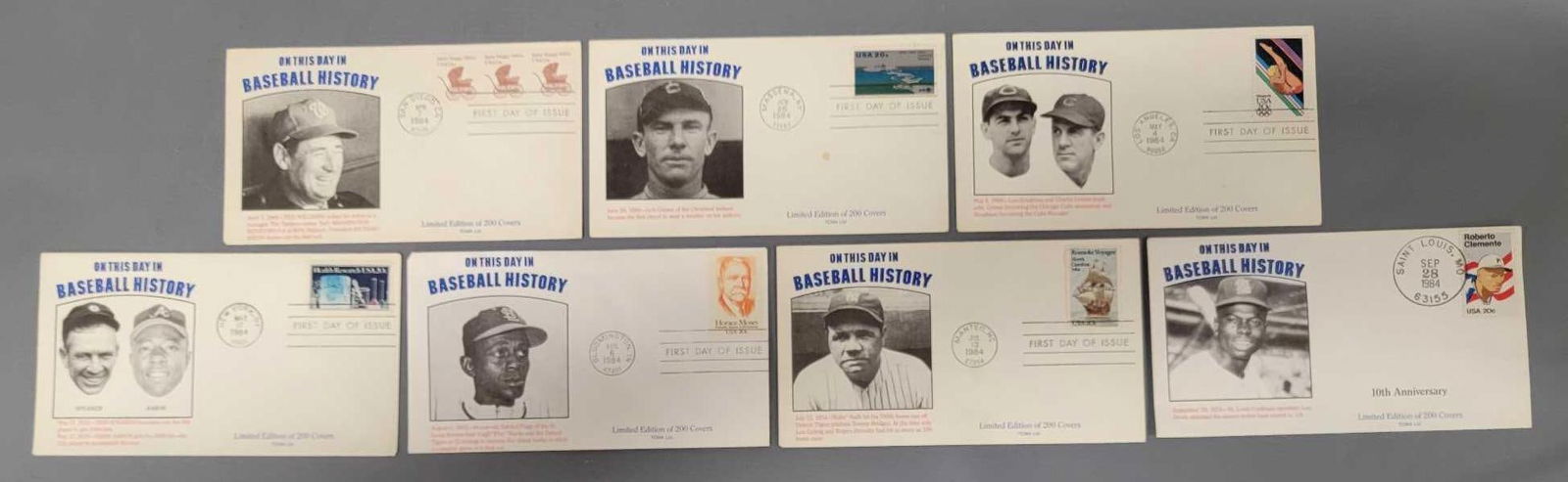 Seven different TCMA baseball history envelopes first day issue stamps (1 of 3)