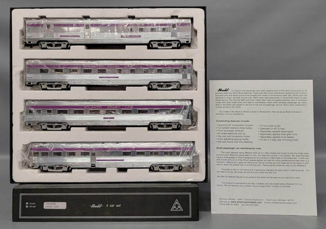 American Models S gauge Atlantic Coast Line Hi-rail Budd car set in original box (1 of 7)