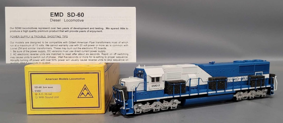 American Models S gauge EMD demonstrator SD-60 low nose AC Hi-rail diesel locomotive in OB (1 of 10)