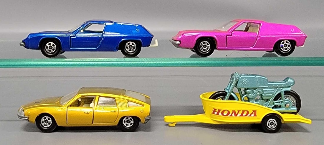 Four Matchbox Superfast cars and Motorcycle and Trailer (1 of 6)