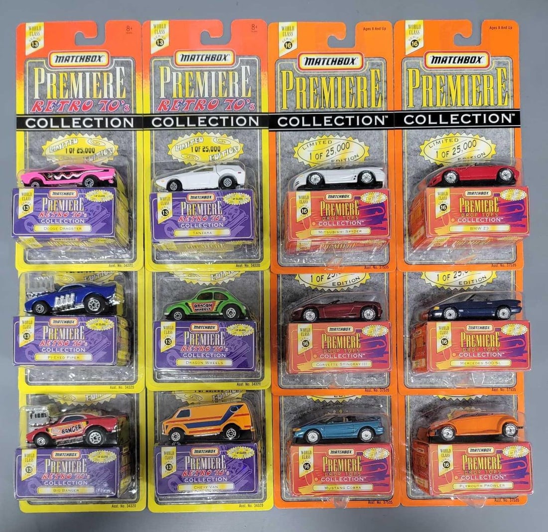 Group of Matchbox Premiere Collection cars in blister packs (1 of 5)