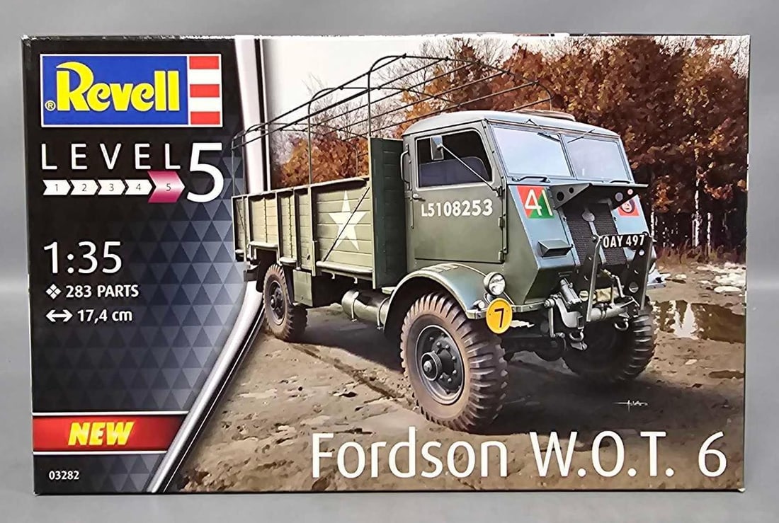 Factory sealed Revell 1/35 Fordson W.O.T. 6 in original box kit 03282: Factory sealed Revell 1/35 scale Fordson W.O.T. 6 stock number 03283 in a good factory sealed original box as seen in the photos.