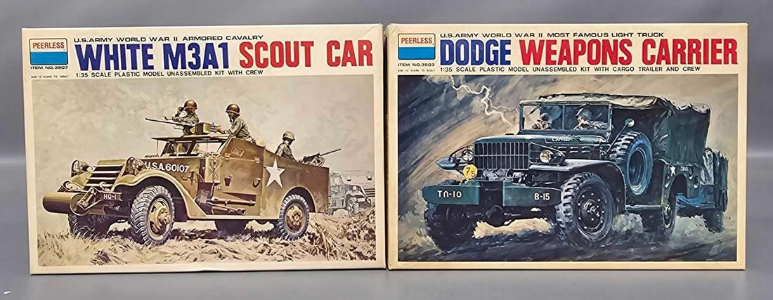 Group of Peerless 1/35 White M3A1 Scout Car and Dodge Weapons Carrier in original boxes (1 of 6)