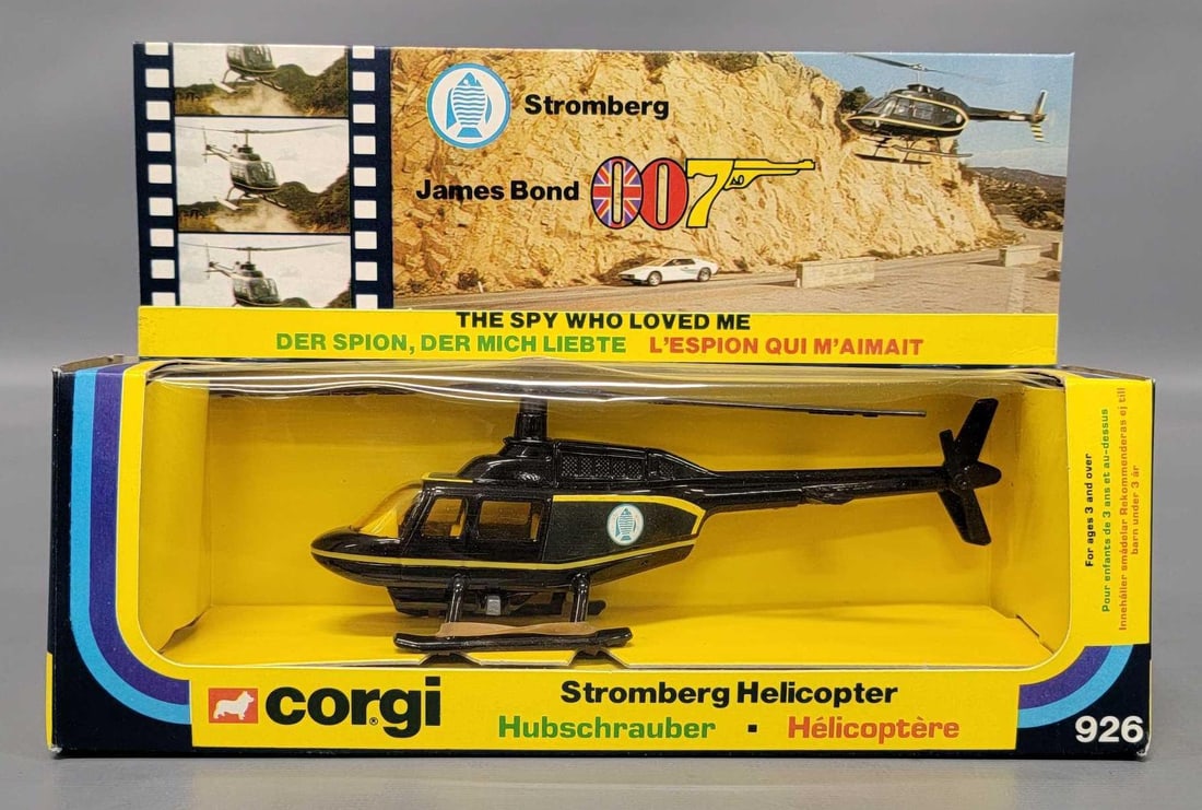 Corgi Toys James Bond 007 No 926 Stromberg Helicopter in original box: Corgi Toys James Bond 007 No 926 The Spy Who Loved Me Stromberg Helicopter in excellent to near mint condition in an excellent original box as seen in the photos.