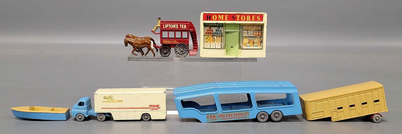 Group of Matchbox Shop, Semi-Trailers, Lipton Tea Horse Bus models (1 of 6)
