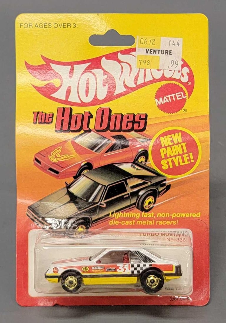 Hot Wheels the Hot Ones Mustang Cobra in blitster pack: Hot Wheels the Hot Ones Turbo Mustang Cobra Turbo in blitster pack No 3361 with new paint style in a good to very good blitster pack as seen in the photos.