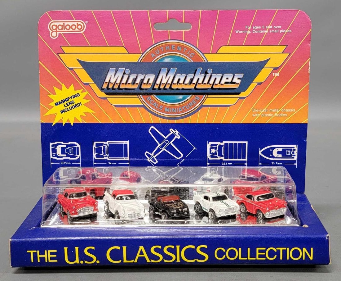 Micro Machines The US Classics Collection in blister pack: Micro Machines The US Classics Collection with magnifying lens included in an excellent blister pack as seen in the photos.