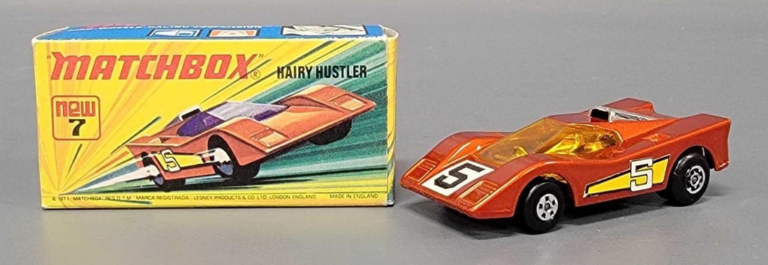 Matchbox Superfast No 7 Bronze Hairy Hustler in original box: Matchbox Superfast No 7 Bronze Hairy Hustler with magwheels and racing suspension in near mint to mint condition in an excellent original H box as seen in the photos.