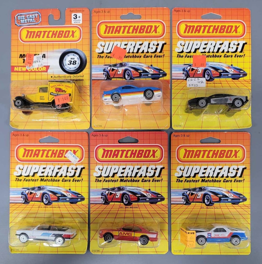 Six Matchbox cars and truck in blister packs (1 of 3)