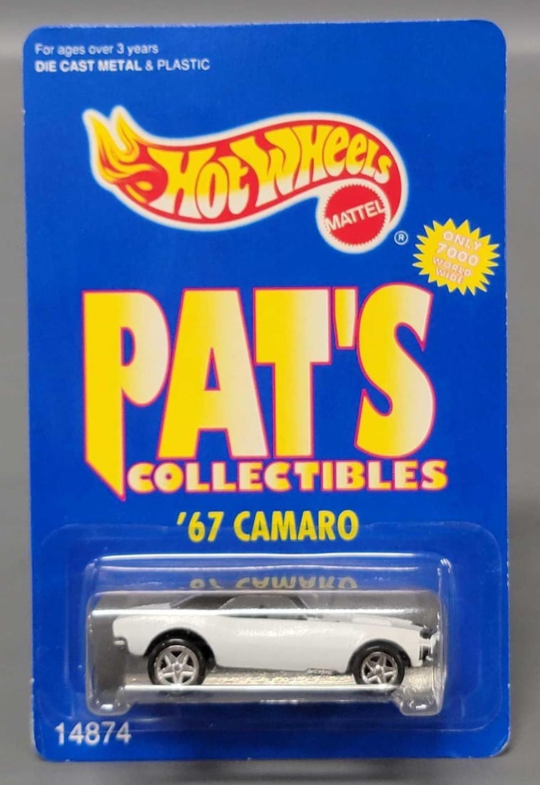 Hot Wheels 1967 White Camaro Pat's Collectibles in blister pack: Hot Wheels 1967 White Camaro Pat's Collectibles in an excellent to near mint blister pack as seen in the photos.