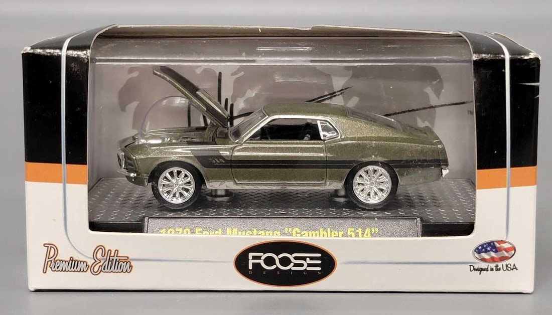 Factory sealed M2 Machines 1/64 Release 01 1970 Ford Mustang Gambler 514: Factory sealed M2 Machines 1/64 scale Release 01 1970 Ford Mustang Gambler 514 with display case as seen in the photos.