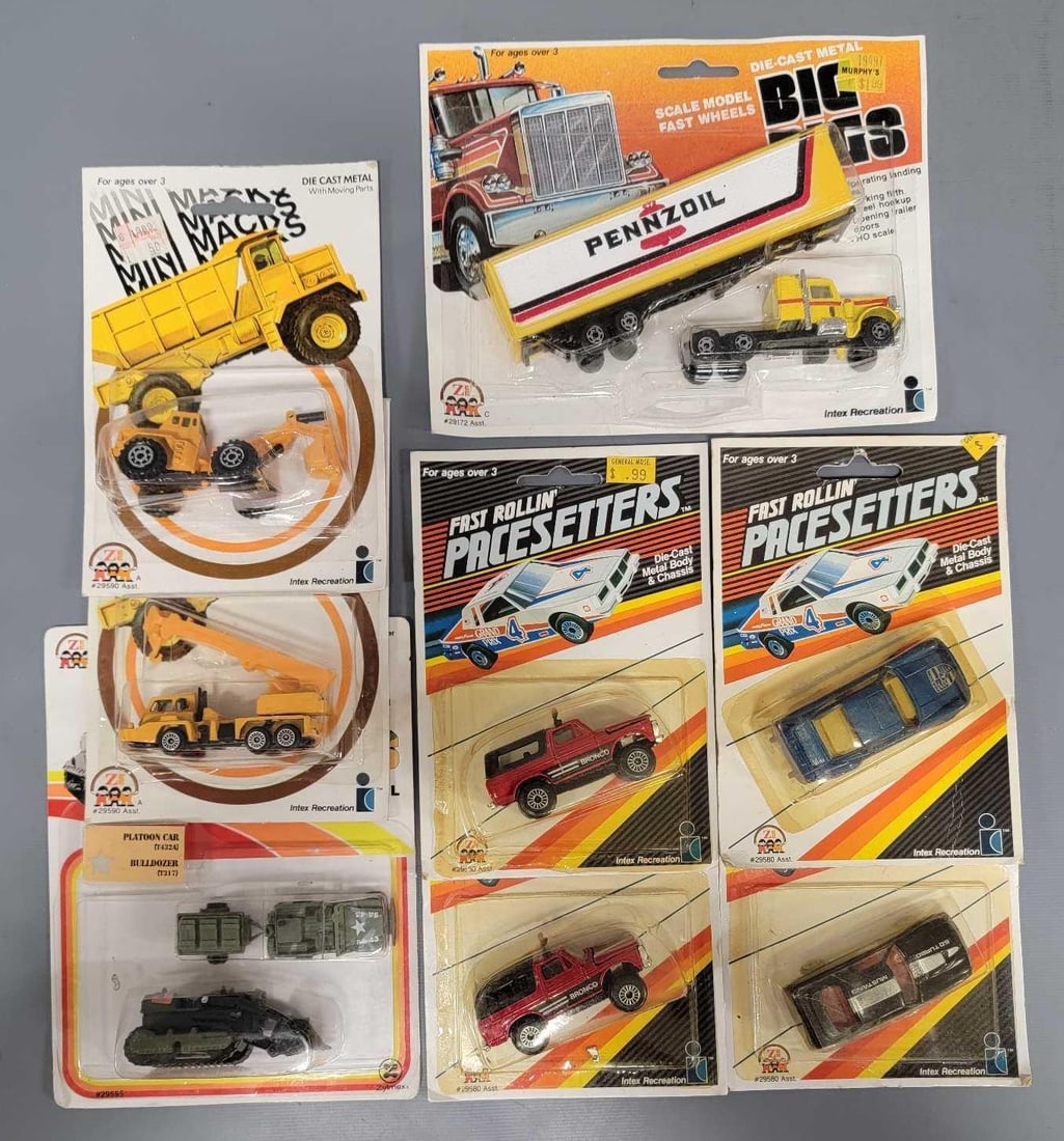 Eight Zee Toys cars, trucks, military and construction vehicles in blister packs (1 of 5)