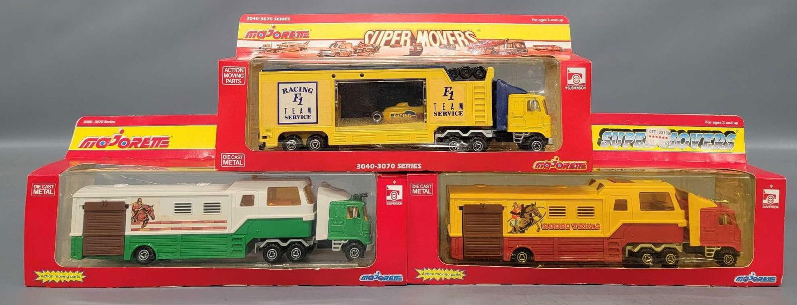 Three Majorette Super Movers Tractor and Trailers in window packs (1 of 9)